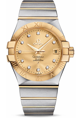 Omega Gents Constellation Chronometer Watch - 35 mm Brushed Steel And Yellow Gold Case - Champagne Diamond Dial