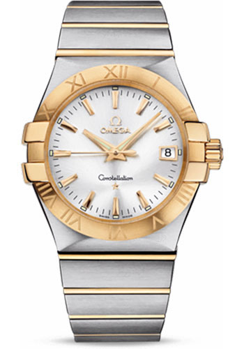 Omega Gents Constellation Quartz Watch - 35 mm Brushed Steel And Yellow Gold Case - Silver Dial