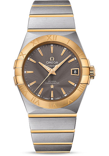 Omega Constellation Co-Axial Watch - 38 mm Steel Case - 18K Yellow Gold Bezel - Grey Dial