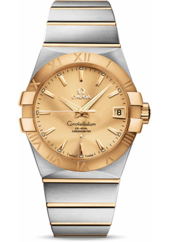 Omega Gents Constellation Chronometer Watch - 38 mm Brushed Steel And Yellow Gold Case - Champagne Dial