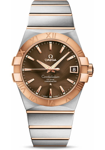 Omega Gents Constellation Chronometer Watch - 38 mm Brushed Steel And Red Gold Case - Brown Dial
