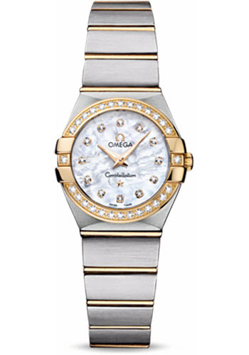Omega Ladies Constellation Quartz Watch - 24 mm Brushed Steel And Yellow Gold Case - Diamond Bezel - Mother-Of-Pearl Diamond Dial