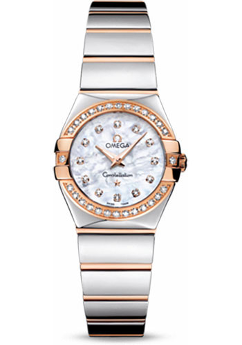 Omega Ladies Constellation Polished Quartz Watch - 24 mm Polished Steel And Red Gold Case - Diamond Bezel - Mother-Of-Pearl Diamond Dial - Steel And Red Gold Bracelet