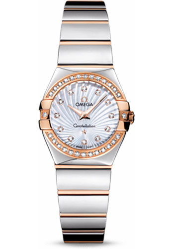 Omega Ladies Constellation Polished Quartz Watch - 24 mm Polished Steel And Red Gold Case - Diamond Bezel - Mother-Of-Pearl Diamond Dial - Steel And Red Gold Bracelet