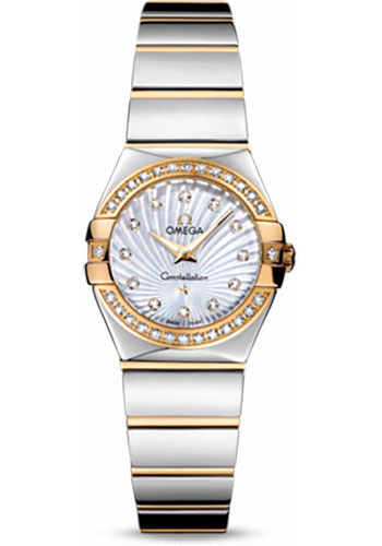 Omega Ladies Constellation Polished Quartz Watch - 24 mm Polished Steel And Yellow Gold Case - Diamond Bezel - Mother-Of-Pearl Diamond Dial - Steel And Yellow Gold Bracelet