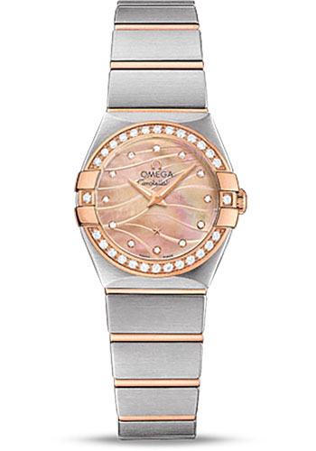 Omega Constellation Quartz Watch - 24 mm Red Gold Case - Diamond-Set Red Gold Bezel - Red Gold Mother-Of-Pearl Diamond Dial - Steel Bracelet