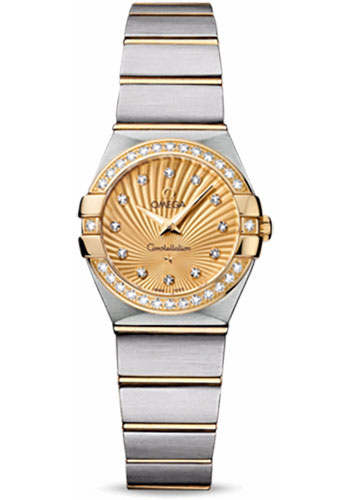 Omega Ladies Constellation Quartz Watch - 24 mm Brushed Steel And Yellow Gold Case - Diamond Bezel - Champagne Diamond Dial