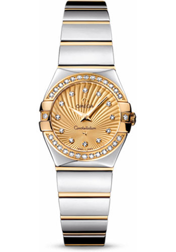 Omega Ladies Constellation Polished Quartz Watch - 24 mm Polished Steel And Yellow Gold Case - Diamond Bezel - Champagne Diamond Dial - Steel And Yellow Gold Bracelet