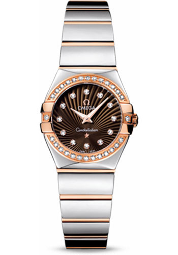 Omega Ladies Constellation Polished Quartz Watch - 24 mm Polished Steel And Red Gold Case - Diamond Bezel - Brown Diamond Dial - Steel And Red Gold Bracelet