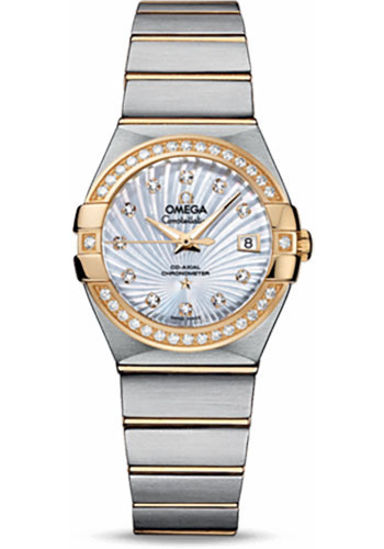 Omega Ladies Constellation Chronometer Watch - 27 mm Brushed Steel And Yellow Gold Case - Diamond Bezel - Mother-Of-Pearl Supernova Diamond Dial