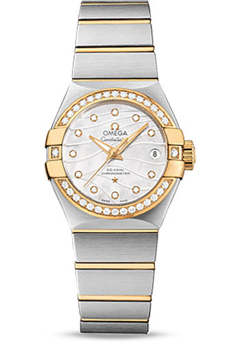Omega Constellation Co-Axial Watch - 27 mm Steel And Yellow Gold Case - Diamond-Set Yellow Gold Bezel - Mother-Of-Pearl Dial - Steel Bracelet