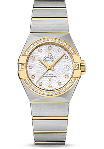 Omega Constellation Co-Axial Watch - 27 mm Steel Case - Diamond-Set Yellow Gold Bezel - Mother-Of-Pearl Dial