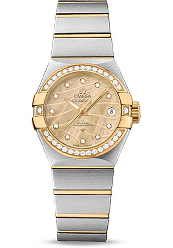 Omega Constellation Co-Axial Watch - 27 mm Steel And Yellow Gold Case - Diamond-Set Yellow Gold Bezel - Champagne Mother-Of-Pearl Dial - Steel Bracelet