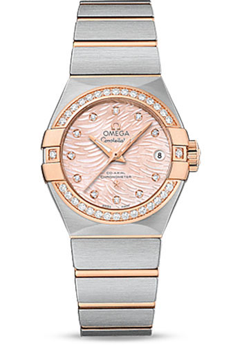 Omega Constellation Co-Axial 27 mm Watch - 27.0 mm Steel Case - Red Gold Diamond Bezel - Pink Mother-Of-Pearl Diamond Dial