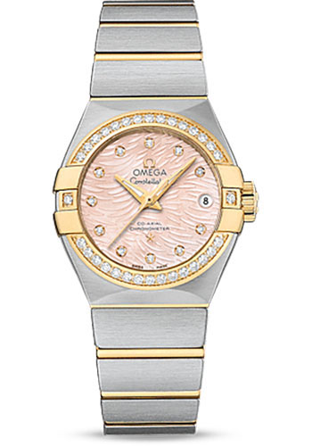 Omega Constellation Co-Axial Watch - 27 mm Steel Case - Diamond-Set Yellow Gold Bezel - Pink Mother-Of-Pearl Dial