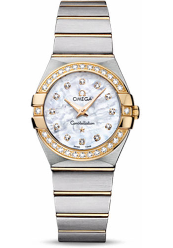Omega Ladies Constellation Quartz Watch - 27 mm Brushed Steel And Yellow Gold Case - Diamond Bezel - Mother-Of-Pearl Diamond Dial