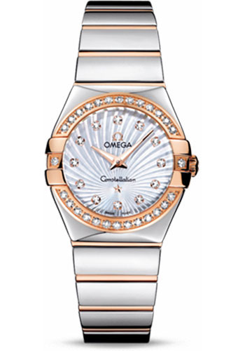 Omega Ladies Constellation Polished Quartz Watch - 27 mm Polished Steel And Red Gold Case - Diamond Bezel - Mother-Of-Pearl Diamond Dial - Steel And Red Gold Bracelet