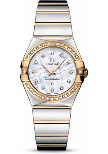 Omega Ladies Constellation Polished Quartz Watch - 27 mm Polished Steel And Yellow Gold Case - Diamond Bezel - Mother-Of-Pearl Diamond Dial - Steel And Yellow Gold Bracelet