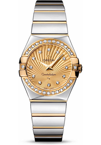 Omega Ladies Constellation Polished Quartz Watch - 27 mm Polished Steel And Yellow Gold Case - Diamond Bezel - Champagne Diamond Dial - Steel And Yellow Gold Bracelet
