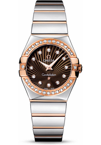 Omega Ladies Constellation Polished Quartz Watch - 27 mm Polished Steel And Red Gold Case - Diamond Bezel - Brown Diamond Dial - Steel And Red Gold Bracelet
