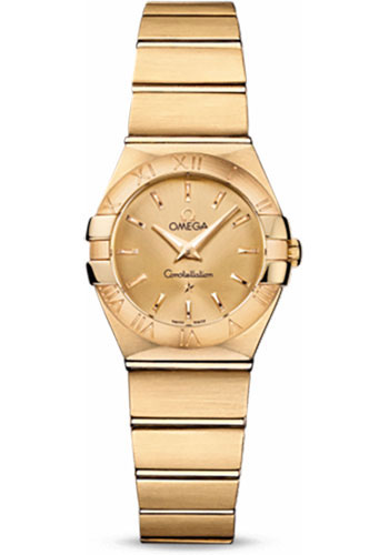 Omega Ladies Constellation Quartz Watch - 24 mm Brushed Yellow Gold Case - Champagne Dial