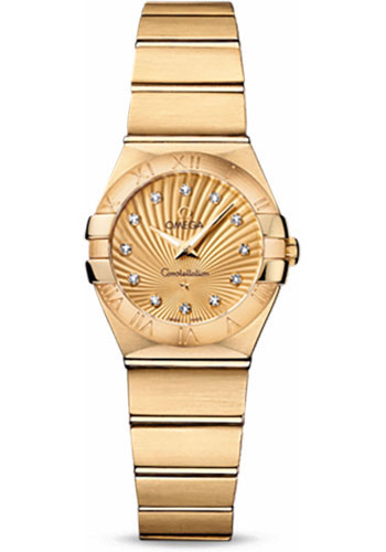 Omega Ladies Constellation Quartz Watch - 24 mm Brushed Yellow Gold Case - Champagne Diamond Dial