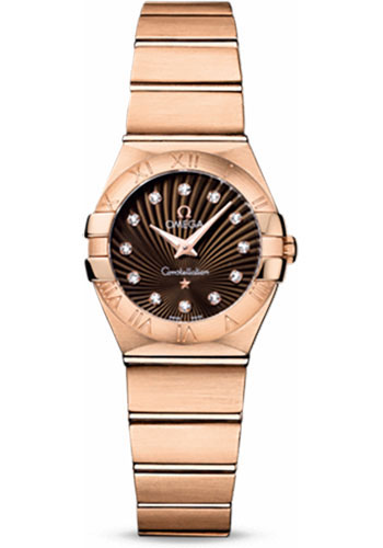 Omega Ladies Constellation Quartz Watch - 24 mm Brushed Red Gold Case - Brown Diamond Dial