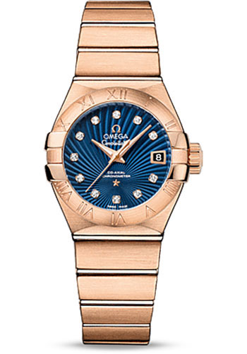 Omega Constellation Co-Axial Watch - 27 mm Brushed Red Gold Case - Blue Supernova Diamond Dial