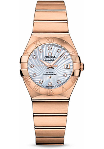 Omega Ladies Constellation Chronometer Watch - 27 mm Brushed Red Gold Case - Mother-Of-Pearl Supernova Diamond Dial