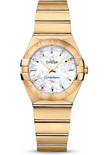 Omega Ladies Constellation Quartz Watch - 27 mm Brushed Yellow Gold Case - Mother-Of-Pearl Dial