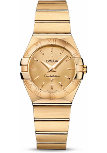 Omega Ladies Constellation Quartz Watch - 27 mm Brushed Yellow Gold Case - Champagne Dial
