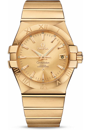 Omega Gents Constellation Chronometer Watch - 35 mm Brushed Yellow Gold Case - Champagne Dial