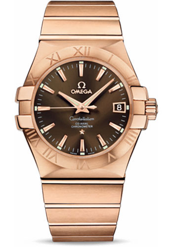 Omega Gents Constellation Chronometer Watch - 35 mm Brushed Red Gold Case - Brown Dial