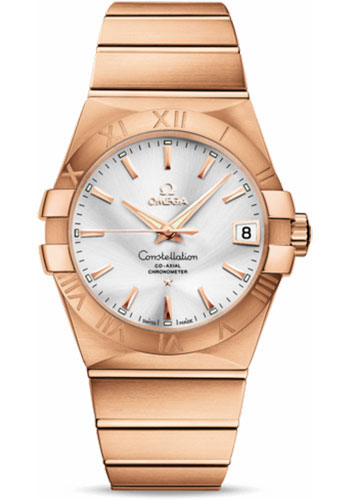 Omega Gents Constellation Chronometer Watch - 38 mm Brushed Red Gold Case - Silver Dial