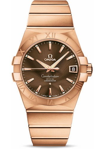 Omega Gents Constellation Chronometer Watch - 38 mm Brushed Red Gold Case - Brown Dial