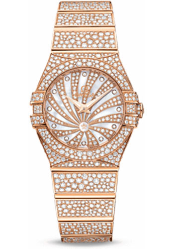 Omega Ladies Constellation Luxury Edition Watch - 24 mm Red Gold Case - Snow-Set Diamond Bezel - Mother-Of-Pearl Diamond Dial