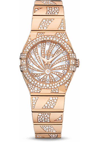 Omega Ladies Constellation Luxury Edition Watch - 24 mm Red Gold Case - Snow-Set Diamond Bezel - Mother-Of-Pearl Diamond Dial