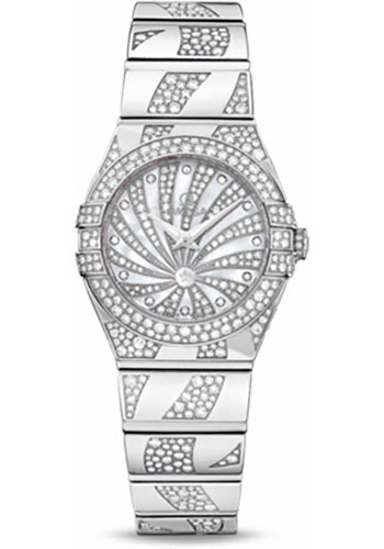 Omega Ladies Constellation Luxury Edition Watch - 24 mm White Gold Case - Snow-Set Diamond Bezel - Mother-Of-Pearl Diamond Dial