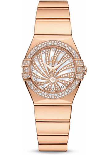 Omega Ladies Constellation Luxury Edition Watch - 24 mm Red Gold Case - Snow-Set Diamond Bezel - Mother-Of-Pearl Diamond Dial