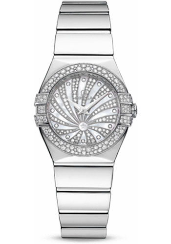 Omega Ladies Constellation Luxury Edition Watch - 24 mm White Gold Case - Snow-Set Diamond Bezel - Mother-Of-Pearl Diamond Dial