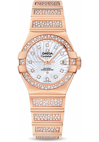 Omega Ladies Constellation Luxury Edition Watch - 27 mm Red Gold Case - Snow-Set Diamond Bezel - Mother-Of-Pearl Supernova Diamond Dial
