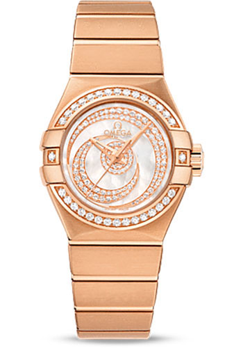 Omega Ladies Constellation Luxury Edition Watch - 27 mm Red Gold Case - Diamond Bezel - Mother-Of-Pearl Diamond Dial