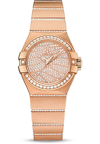 Omega Ladies Constellation Luxury Edition Watch - 27 mm Red Gold Case - Diamond Bezel - 18K Red Gold Diamond Dial