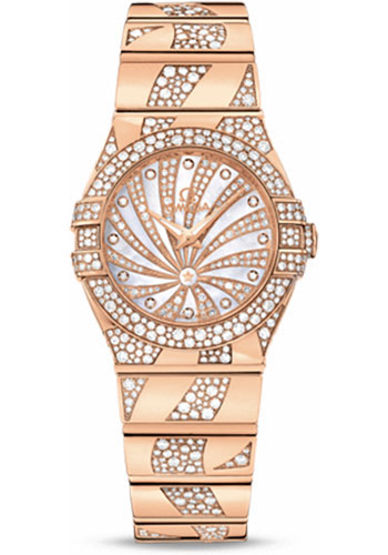 Omega Ladies Constellation Luxury Edition Watch - 27 mm Red Gold Case - Snow-Set Diamond Bezel - Mother-Of-Pearl Diamond Dial