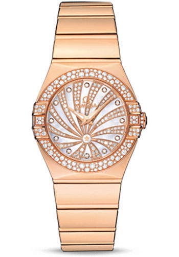 Omega Ladies Constellation Luxury Edition Watch - 27 mm Red Gold Case - Snow-Set Diamond Bezel - Mother-Of-Pearl Diamond Dial