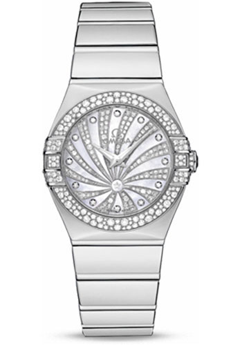 Omega Ladies Constellation Luxury Edition Watch - 27 mm White Gold Case - Snow-Set Diamond Bezel - Mother-Of-Pearl Diamond Dial