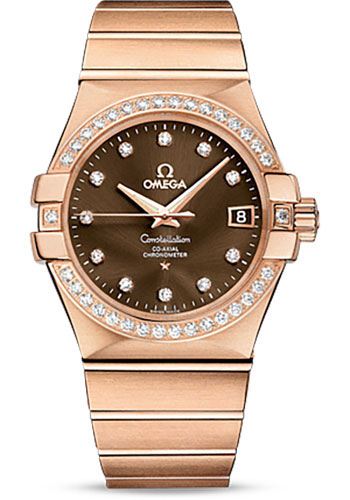 Omega Constellation Co-Axial Watch - 35 mm Red Gold Case - Diamond-Set Red Gold Bezel - Brown Diamond Dial