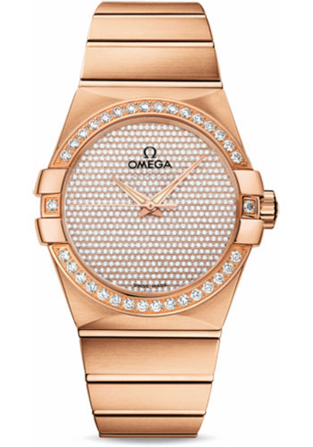 Omega Gents Constellation Jewellery Watch - 38 mm Brushed Red Gold Case - Diamond Bezel - Diamond Paved Dial