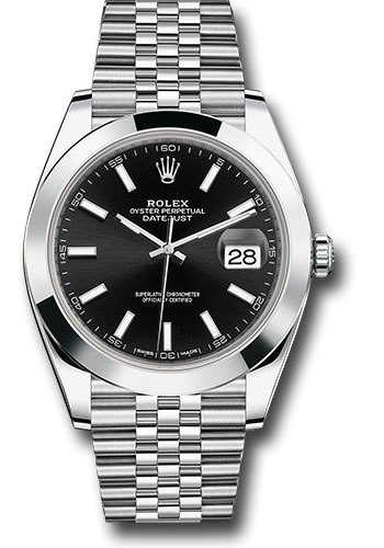 Rolex Steel Datejust 41 Watch - Smooth Bezel - Black Index Dial - Jubilee Bracelet