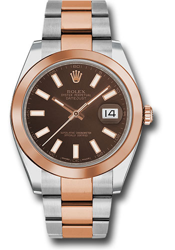 Rolex Steel and Everose Rolesor Datejust 41 Watch - Smooth Bezel - Chocolate Index Dial - Oyster Bracelet